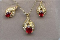Ruby Garnet Earring & Necklace Set 18"