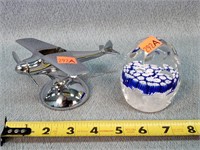 Glass Paper Weight & Airplane Hood Ornament