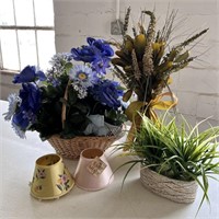 Artificial Flowers in Basket & Small Lamp Shades
