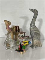 Stone Bird (repaired), Glass Clown Figurine, Owl