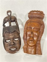 2 Wooden Carved Faces