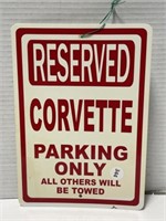 Plastic Sign " Reserved Corvette Parking Only all