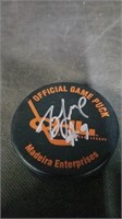 DOUG LAWRENCE SIGNED GAME USED HOCKEY PUCK, OILERS