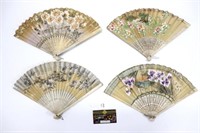 Set of 4 Victorian painted fans