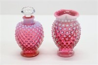 Fenton Pink Opalescent Hobnail Perfume Jar & Vase