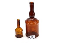 Pair of 1900's Quinine Whiskey Amber Glass Bottles
