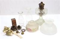 Assorted lot of Oil Lamp Accessories, Shades, and