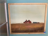 Framed Oil on Canvas-Landscape-Barn