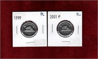 CANADA 1999 & 2001 PROOF LIKE 5 CENT COINS