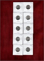 USA 10 DIFFERENT UNC NICKELS 2004-2006