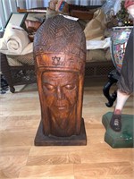 HANDCARVED WOODEN INDIAN HEAD 29" TALL