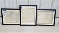 ENGRAVED FRAMED MAPS OF NORTH AMERICA X 3, 18" X