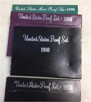 4 proof sets --1975 / 1980 / 1984 / 1998