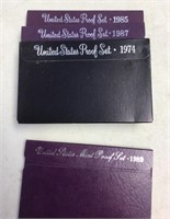 4 proof sets --1974 / 1985 / 1987 / 1989