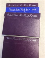 4 proof sets --1969 / 1991 / 1992 / 1993