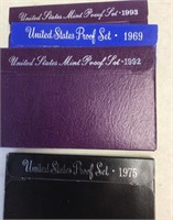 4 proof sets --1969 / 1975 / 1992 / 1993