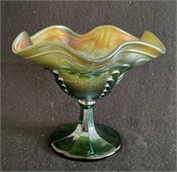 Northwood "Daisy & Plume" carnival glass compote