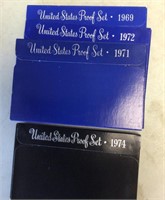 4 proof sets --1969 / 1971 / 1972 / 1974