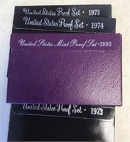 4 proof sets --1973 x2 / 1974 / 1992