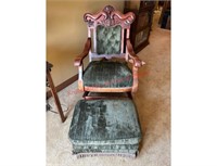 Antique wooden rocking chair with foot rest