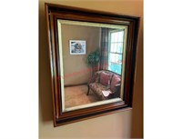 Wood Frame Mirror and hanging lamp