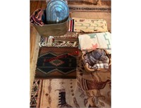 Quilt, Aztec indian wool runner, copper tub,