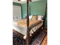 Antique 4 post bed, bedding, matress and