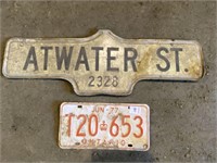 STREET SIGN, 1941 LICENCE PLATE,1977 LICENCE PLATE