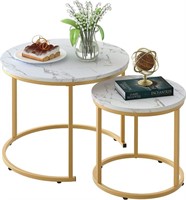 aboxoo Coffee Table Set of 2 White/Golden/Marble