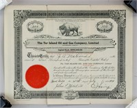 1919 The Tar Island Oil and Gas Company Stock Cert