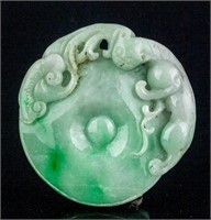 Burma Green Jadeite Carved Round Pendant