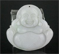 Burma White Jadeite Carved Happy Buddha Pendant