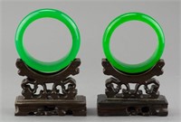 Pair of Chinese Emerald Green Hardstone Bangles