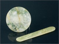 Two Assorted Chinese Green Hardstone Pendants