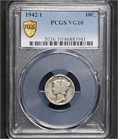 1942/1 Mercury Silver Dime PCGS VG10 Key Date
