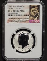 2018 S Silver Reverse Proof Kennedy 50c NGC PF69