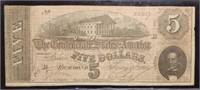 1864 Confederate $5 Banknote T-69
