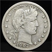 1902 Barber Silver Quarter VF