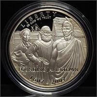 2007 Jamestown Proof Silver Dollar in Capsule