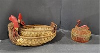 2 Chicken Shaped Baskets and a Swan Candy Dish