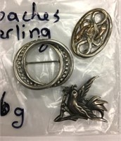3 925 & Sterling Silver Brooches 16g