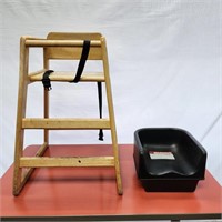 Wooden High Chair and Plastic Booster Seat