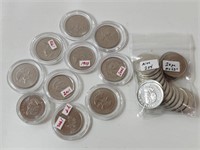 BAG OF 25 CENT NICKEL COINS; MISC DATES, MOST MSC3