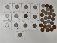 BAG OF 37 5 CENT NICKEL COINS; MISC 2X2 / LOOSE
