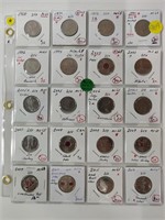 SHEET OF 20 25 CENT NICKEL COINS; 1968-2012 MS63-6