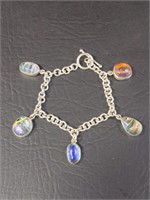 Sterling Bracelet W/ Sterling Encased Art Glass