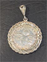 Silver Coin Pendant , Marked 925 , 7.15 Grams