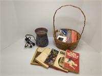 Various Sewing Items, Basket, Wax Warmer, and 5