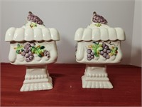 Matching Pair Vintage Grape Pedestal Compote