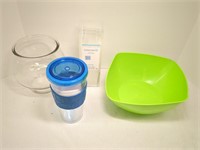 Fish Bowl, Cup with Lid, Plastic Bowl, and Take